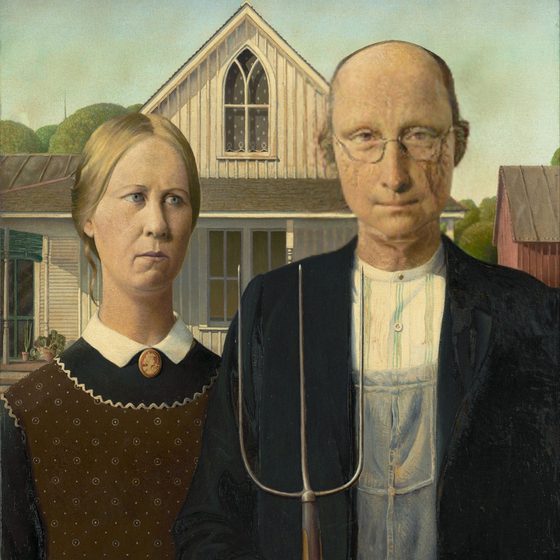 American Gothic with a different face swapped into it