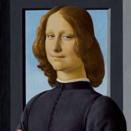 Young Man Holding a Roundel with a different face swapped into it